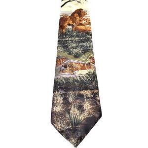 Vintage Lions Safari Africa Neck Tie Silk Imported Endangered Species